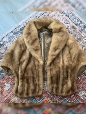 Vintage Real Mink Fur Stole / Wrap - Honey Brown "Autumn Haze" - Monogrammed